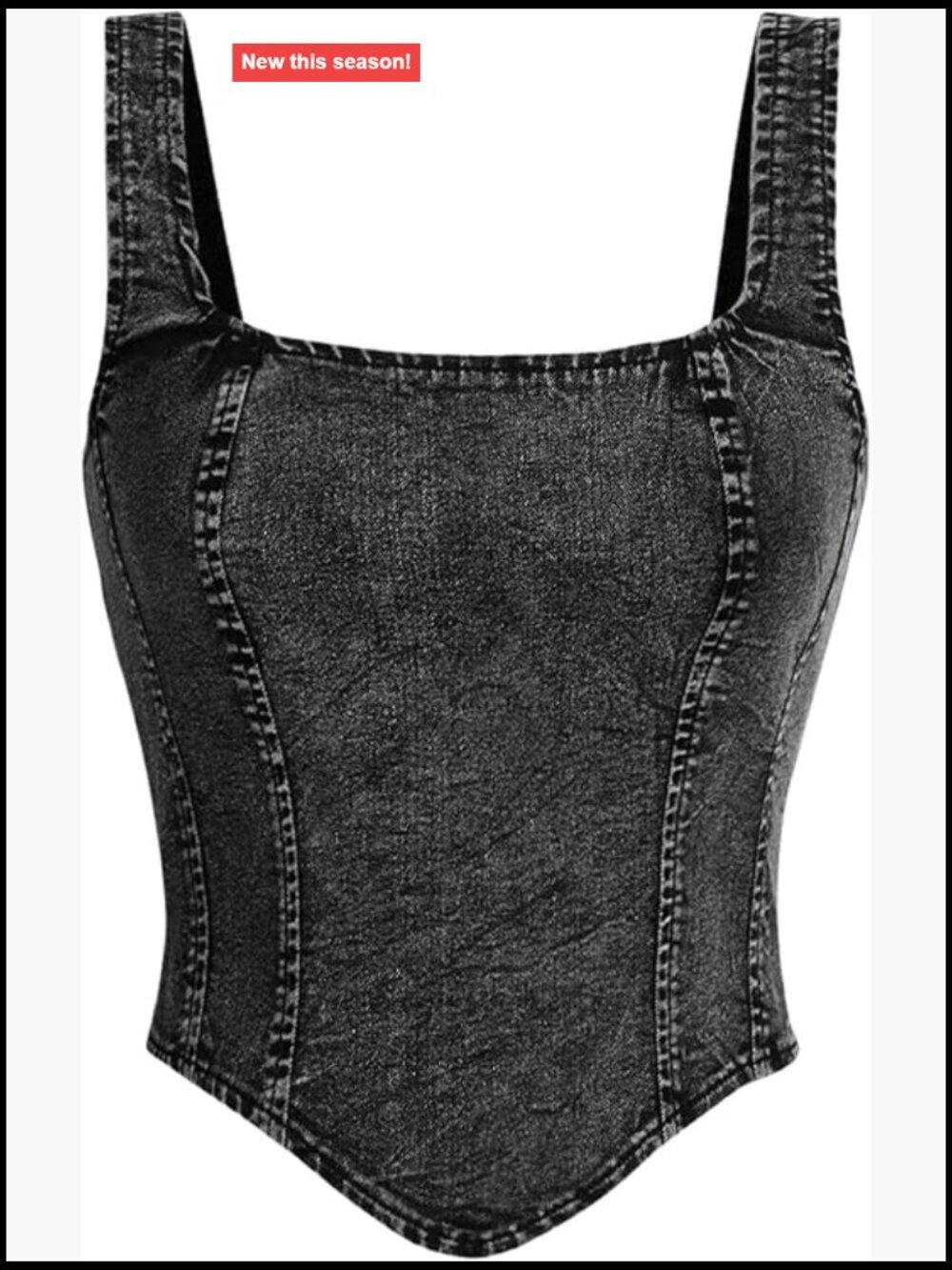 Sleeveless Square Neck Asymmetrical Hem Denim Tank Top High Stretch Zip Up